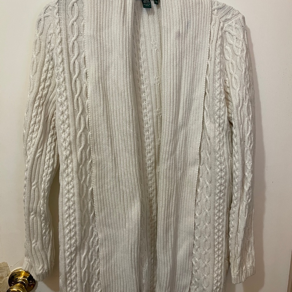Ralph Lauren White Cable Knit Cardigan Sweater